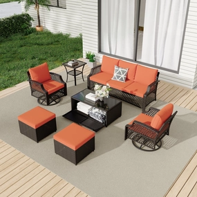 HOMREST 7 Piece Patio Furniture Set, Rattan Outdoor Sectional for Deck Backyard Porch (Orange)outdoor patio furniture set