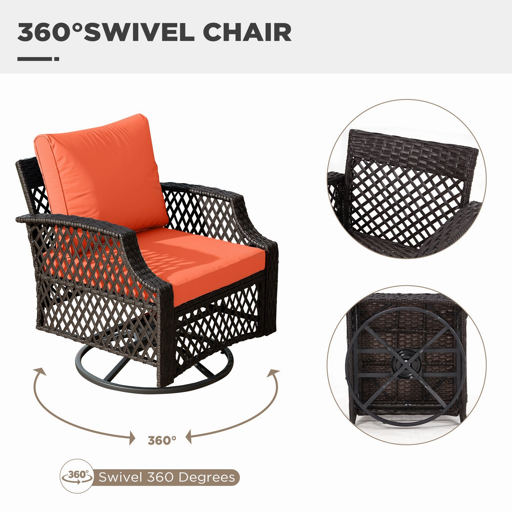 HOMREST 7 Piece Patio Furniture Set, Rattan Outdoor Sectional for Deck Backyard Porch (Orange)