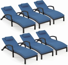 Homrest Chaise Lounge Chairs for Outside, PE Rattan Wicker Patio Pool Lounge Chair, 6 Pcs Dark Blueoutdoor patio furniture set