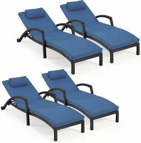 Homrest Chaise Lounge Chairs Set of 4 PE Rattan Wicker Patio Pool Lounge Chair, Dark Blueoutdoor patio furniture set
