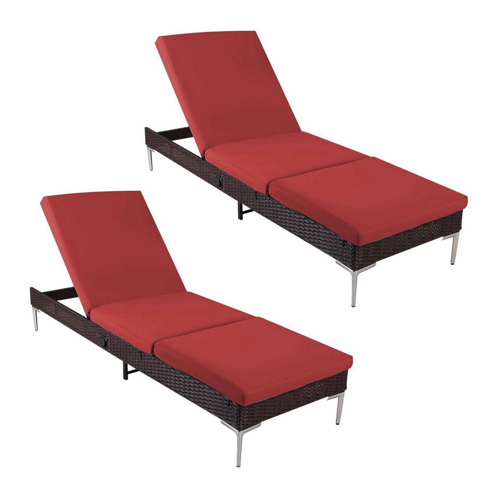 HOMREST Outdoor Chaise Lounge Chair Set of 2 with Adjustable Backrest, Burgundyoutdoor patio furniture set