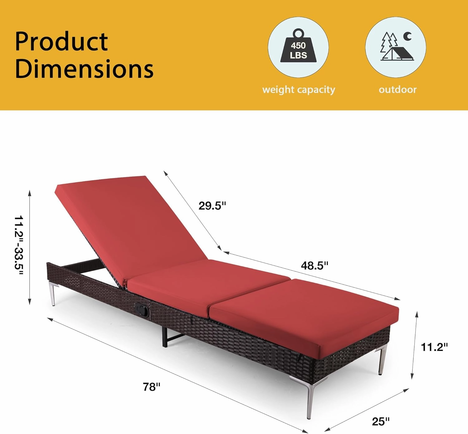 HOMREST Outdoor Chaise Lounge Chair Set of 2 with Adjustable Backrest, Burgundy