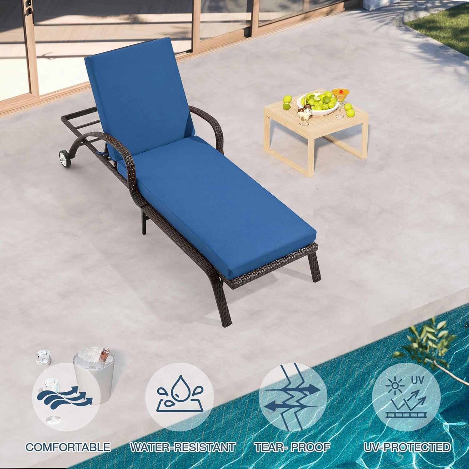 HOMREST Outdoor Lounge Chair Cushion Replacement, Dark Blue