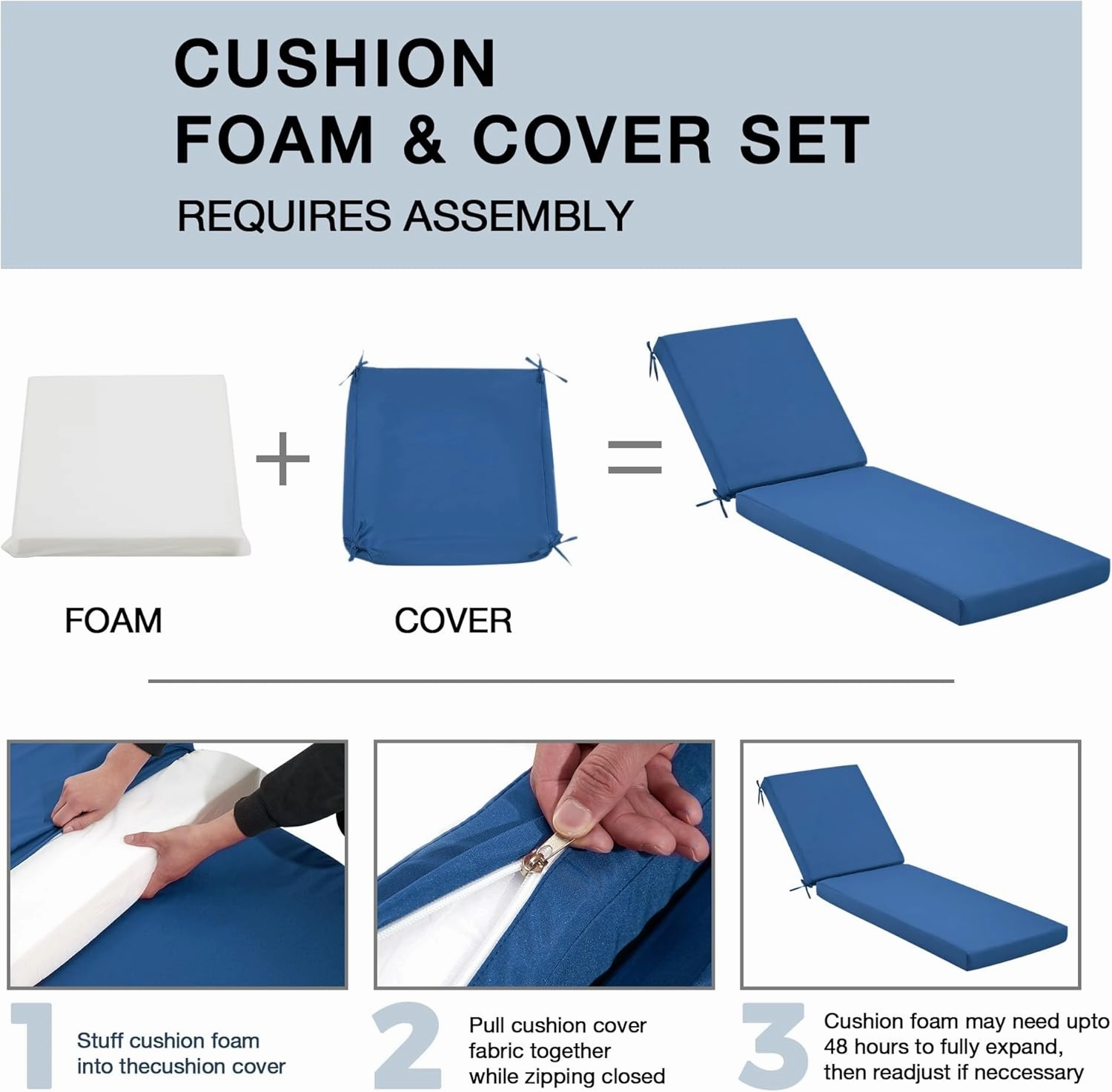 HOMREST Outdoor Lounge Chair Cushion Replacement, Dark Blue