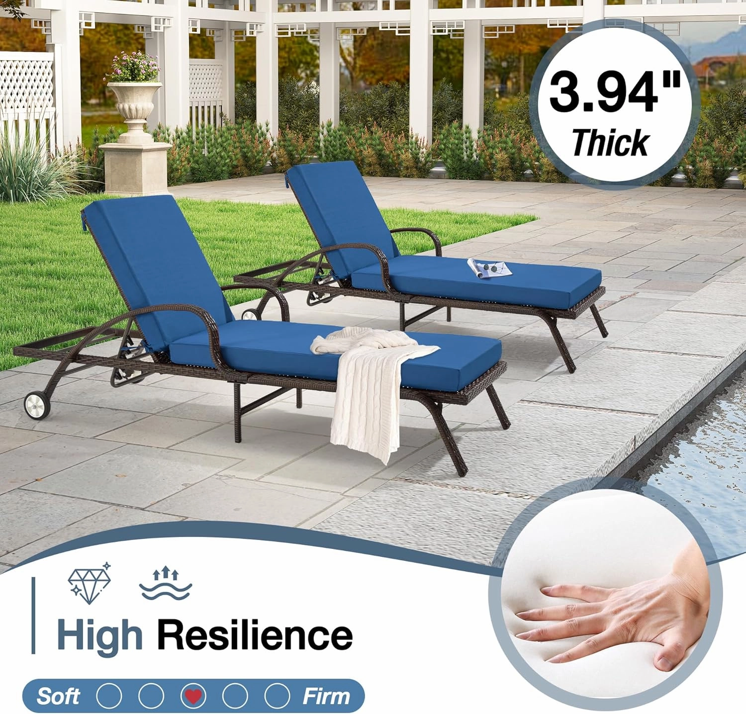HOMREST Outdoor Lounge Chair Cushion Replacement, Dark Blue