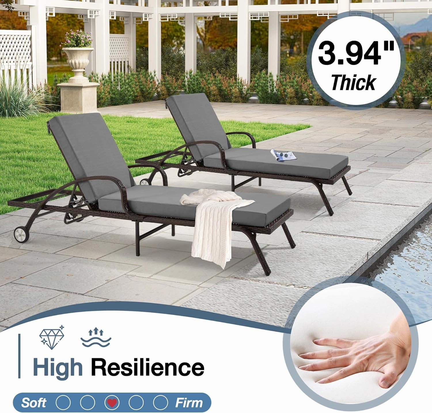 HOMREST Outdoor Lounge Chair Cushion Replacement, Grey