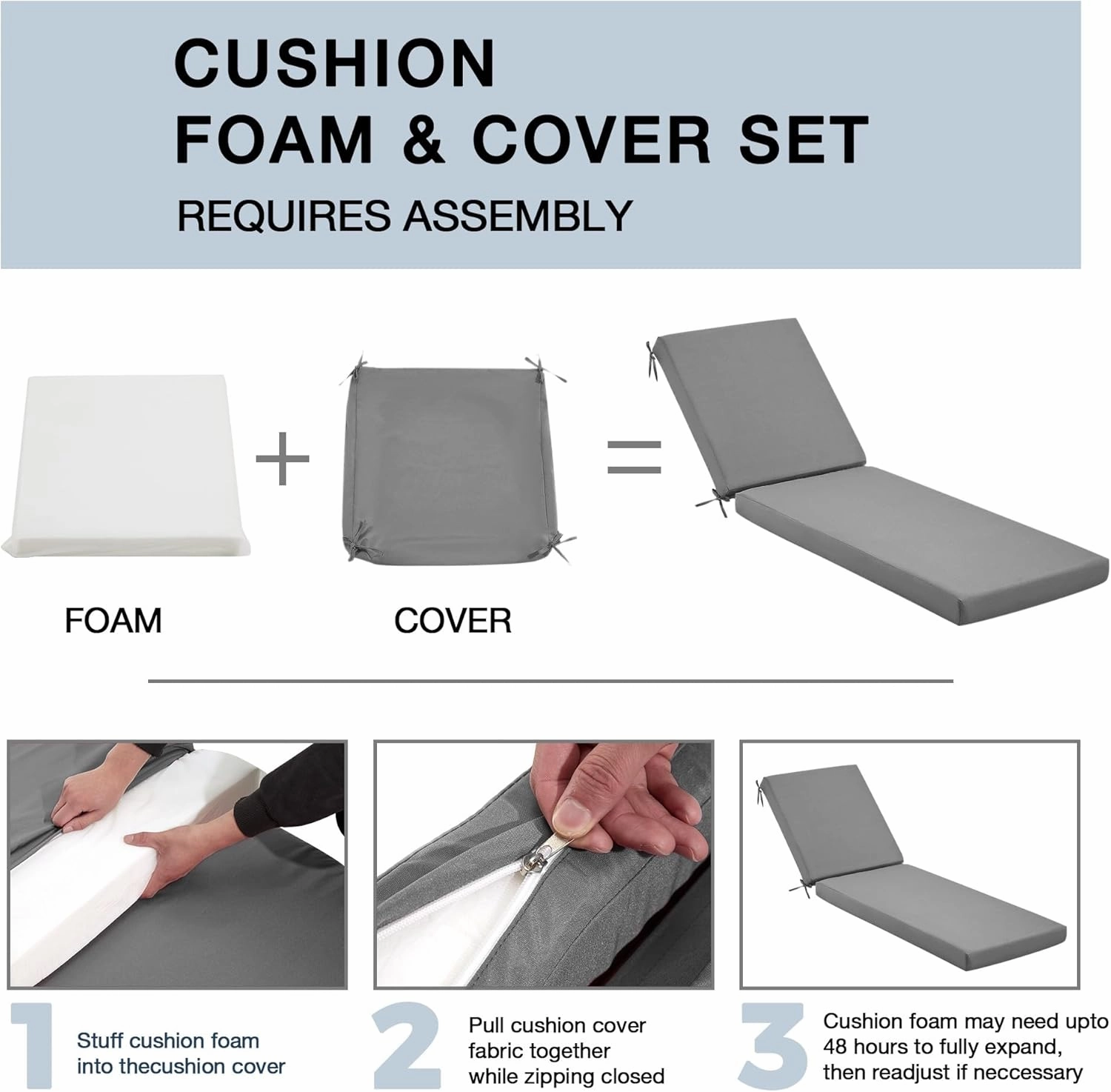 HOMREST Outdoor Lounge Chair Cushion Replacement, Grey