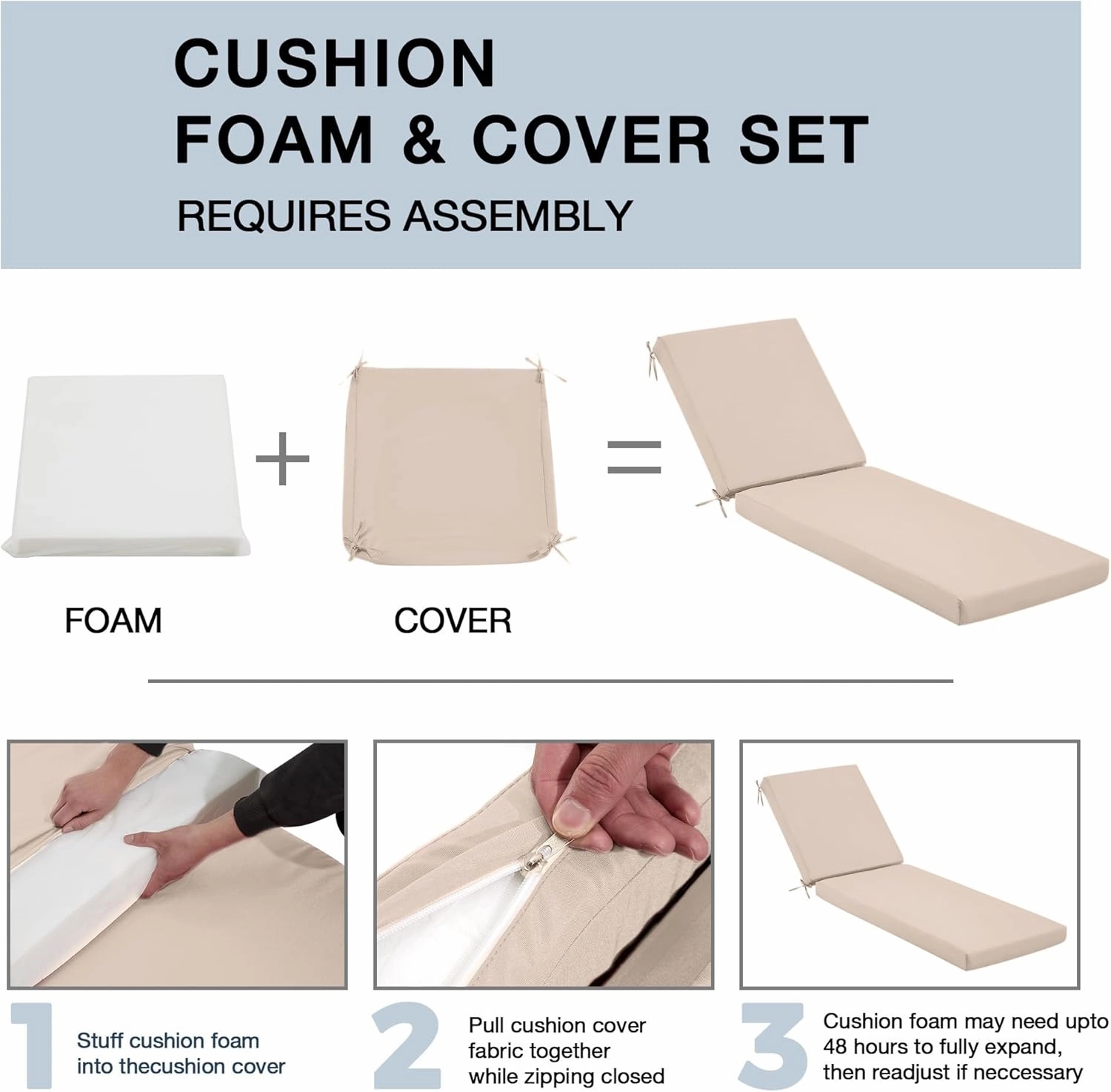 HOMREST Outdoor Lounge Chair Cushion Replacement, Khaki