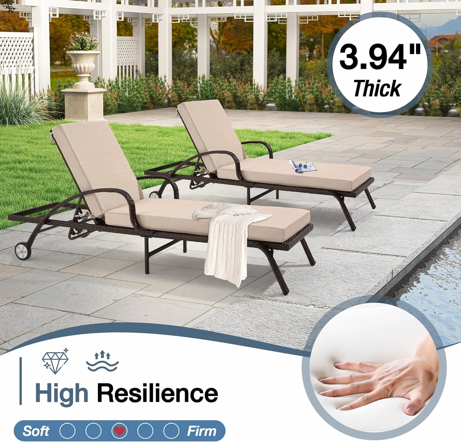 HOMREST Outdoor Lounge Chair Cushion Replacement, Khaki