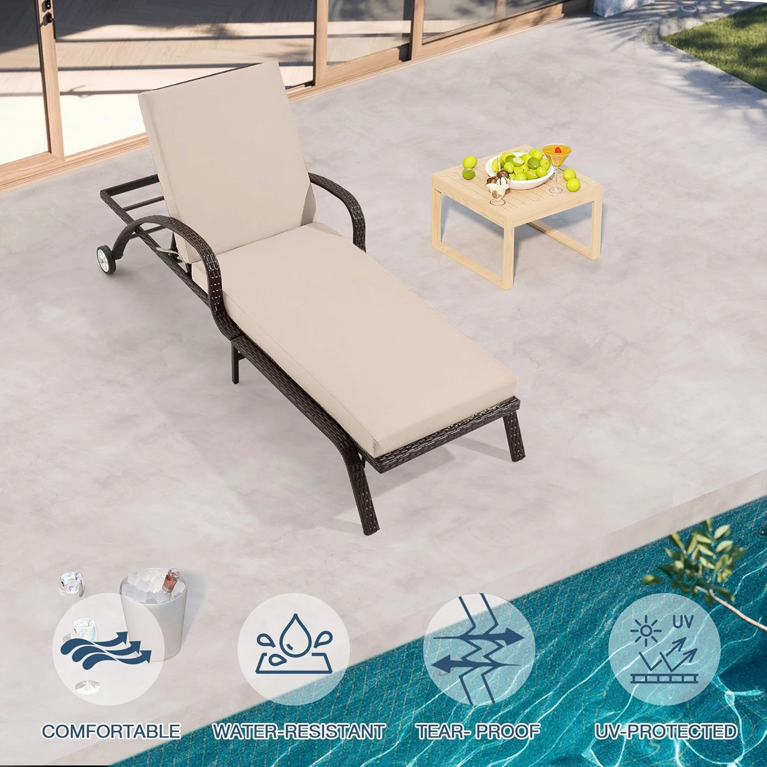 HOMREST Outdoor Lounge Chair Cushion Replacement, Khaki