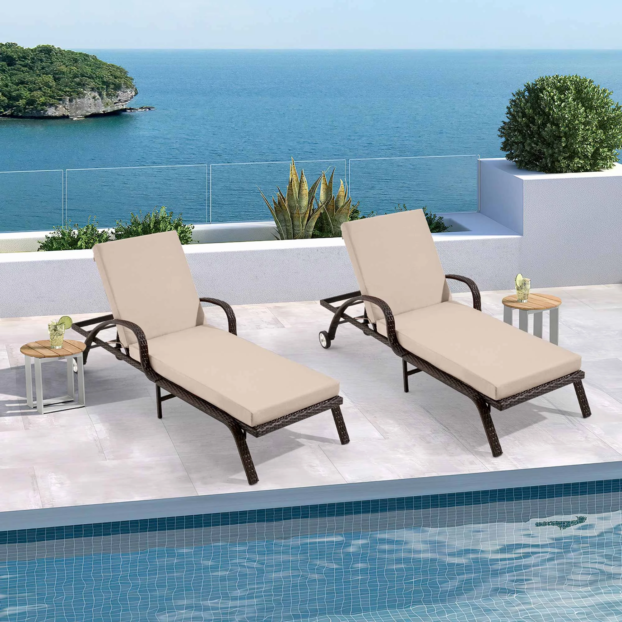 HOMREST Outdoor Lounge Chair Cushion Replacement Set of 2, Beige