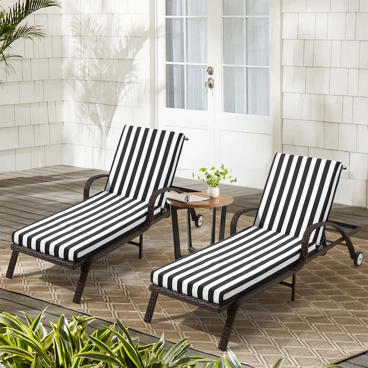 HOMREST Outdoor Lounge Chair Cushion Replacement Set of 2, Black Stripesoutdoor patio furniture set