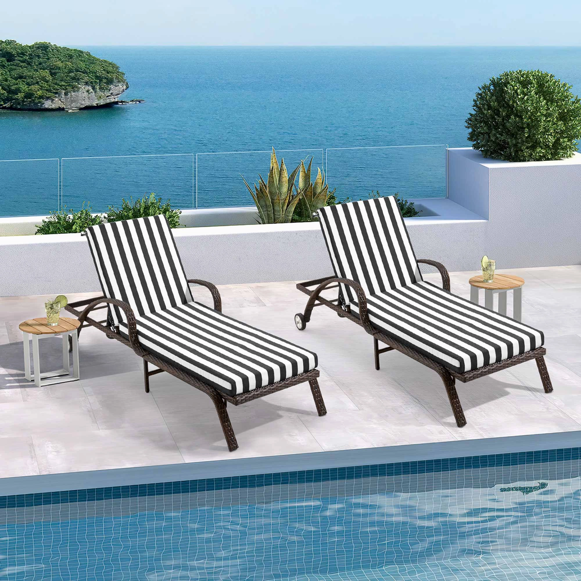 HOMREST Outdoor Lounge Chair Cushion Replacement Set of 2, Black Stripes