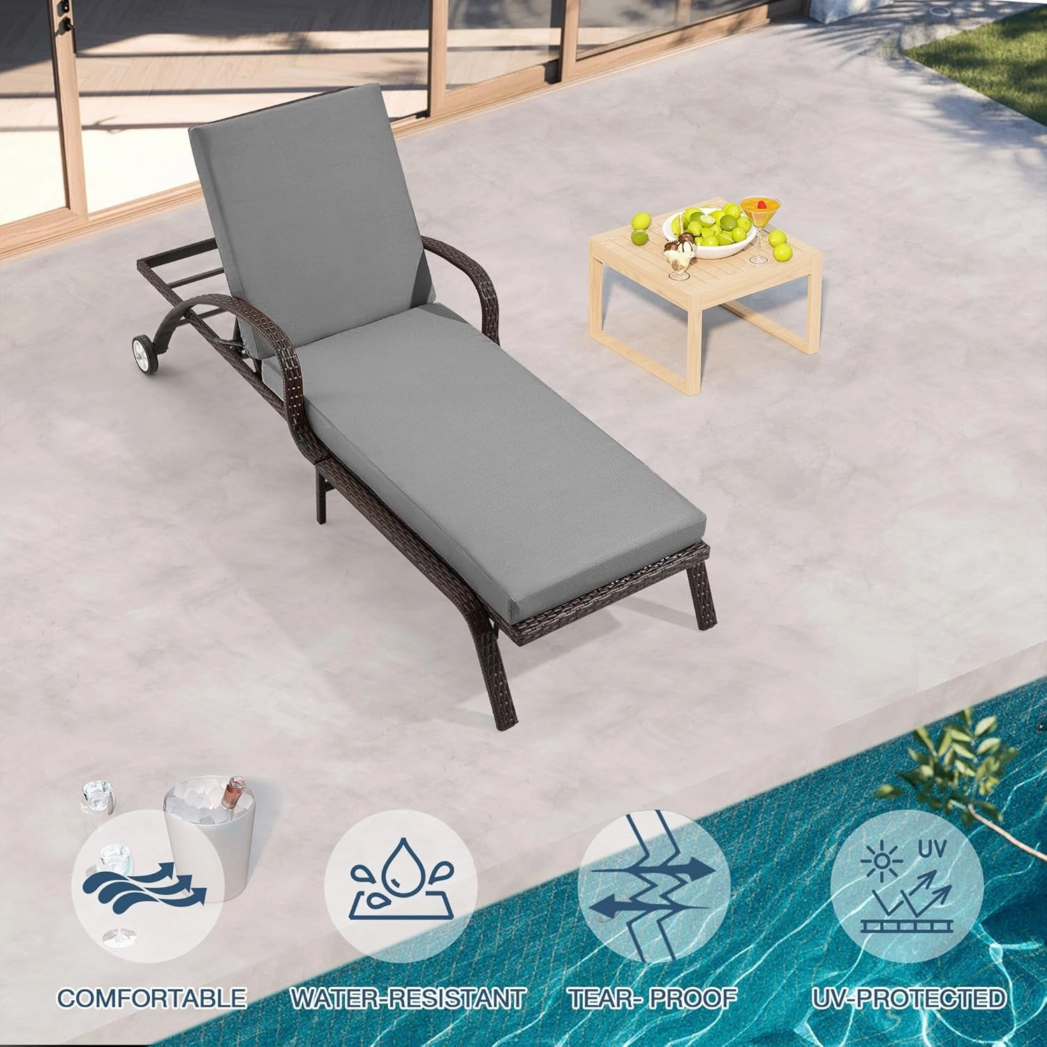 HOMREST Outdoor Lounge Chair Cushion Replacement Set of 2, Grey