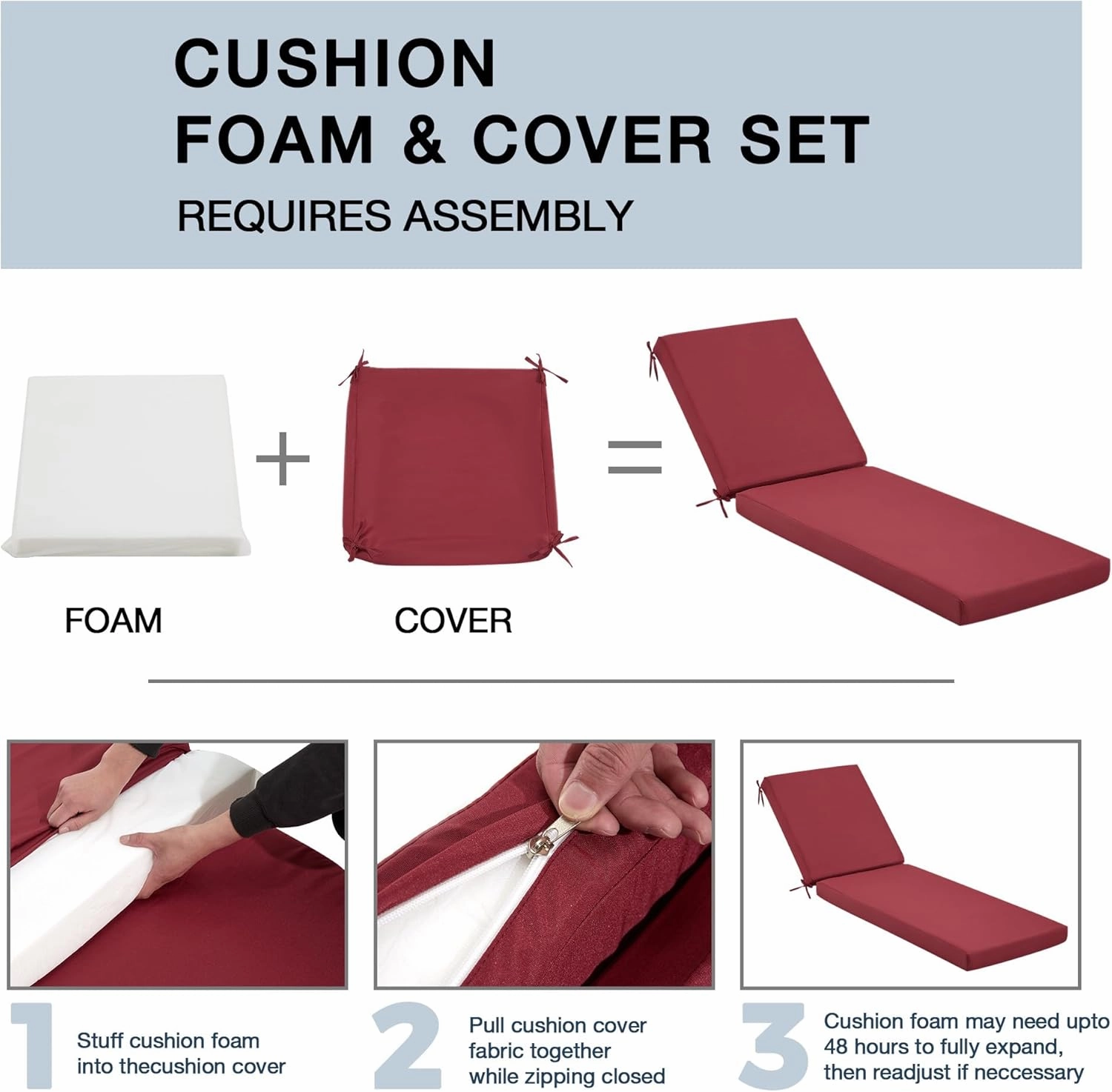 HOMREST Outdoor Lounge Chair Cushion Replacement Set of 2, Wine Red