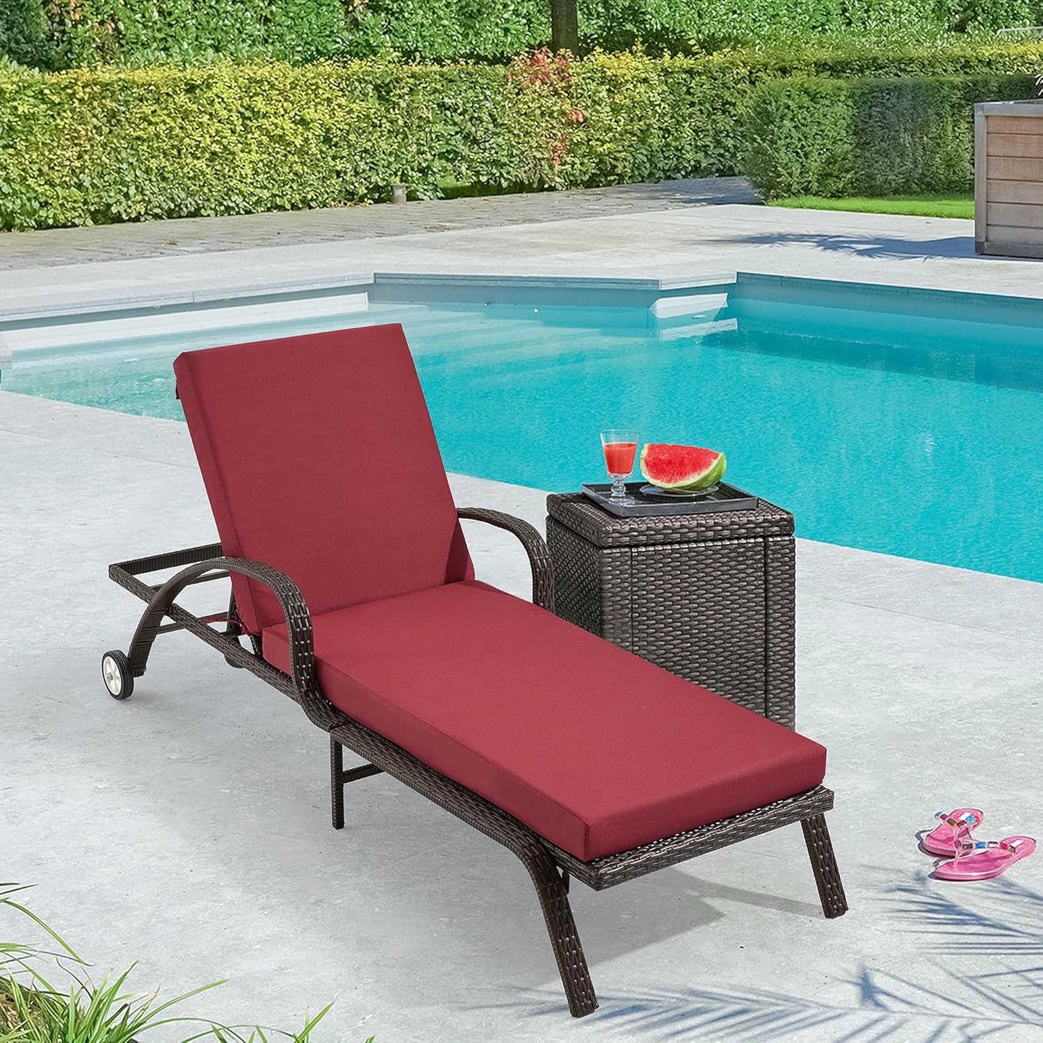 HOMREST Outdoor Lounge Chair Cushion Replacement Set of 2, Wine Red