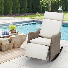 Homrest Outdoor Recliner Chair, Rattan Wicker Rocking Chair with Removable Cushion, Beigeoutdoor patio furniture set
