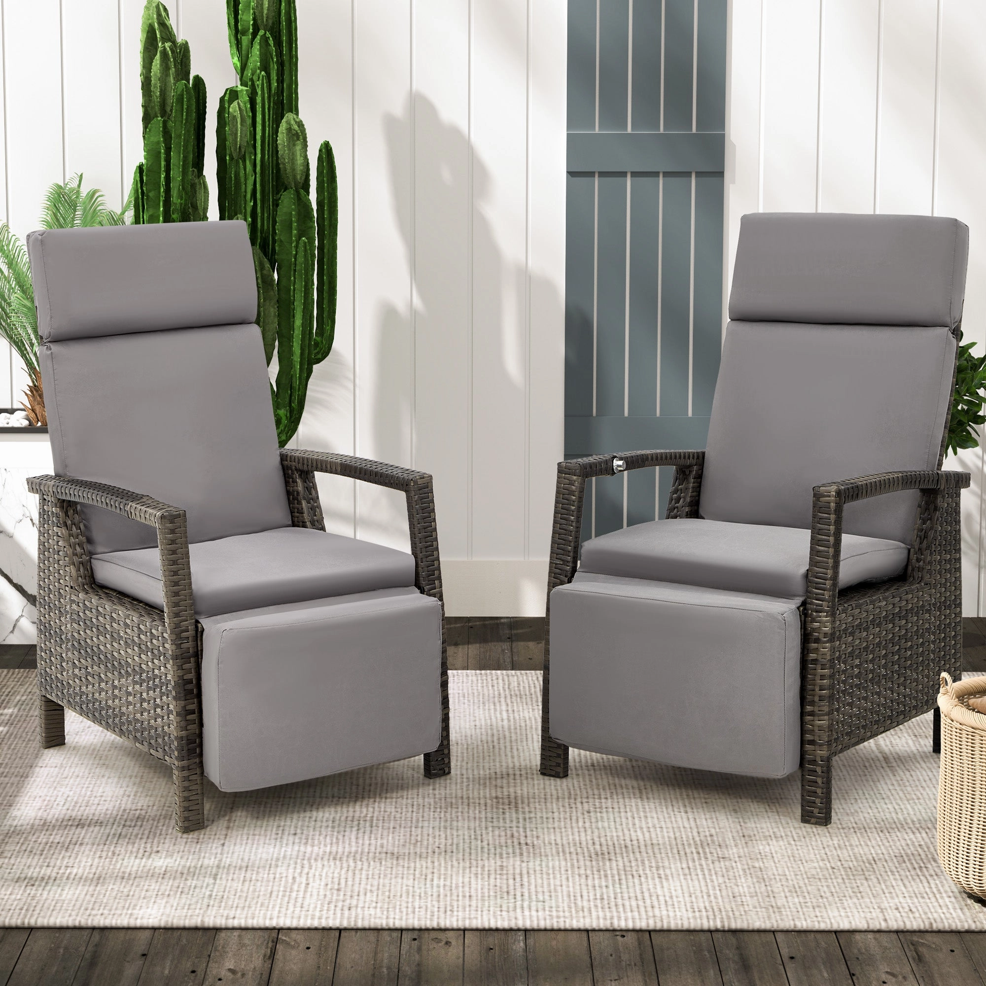 HOMREST Outdoor Recliner Chair Set of 2, up to 150with Removable Cushion, Grey