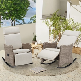 Homrest Outdoor Recliner Chairs Set of 2, Rattan Wicker Rocking Chair, Beigeoutdoor patio furniture set