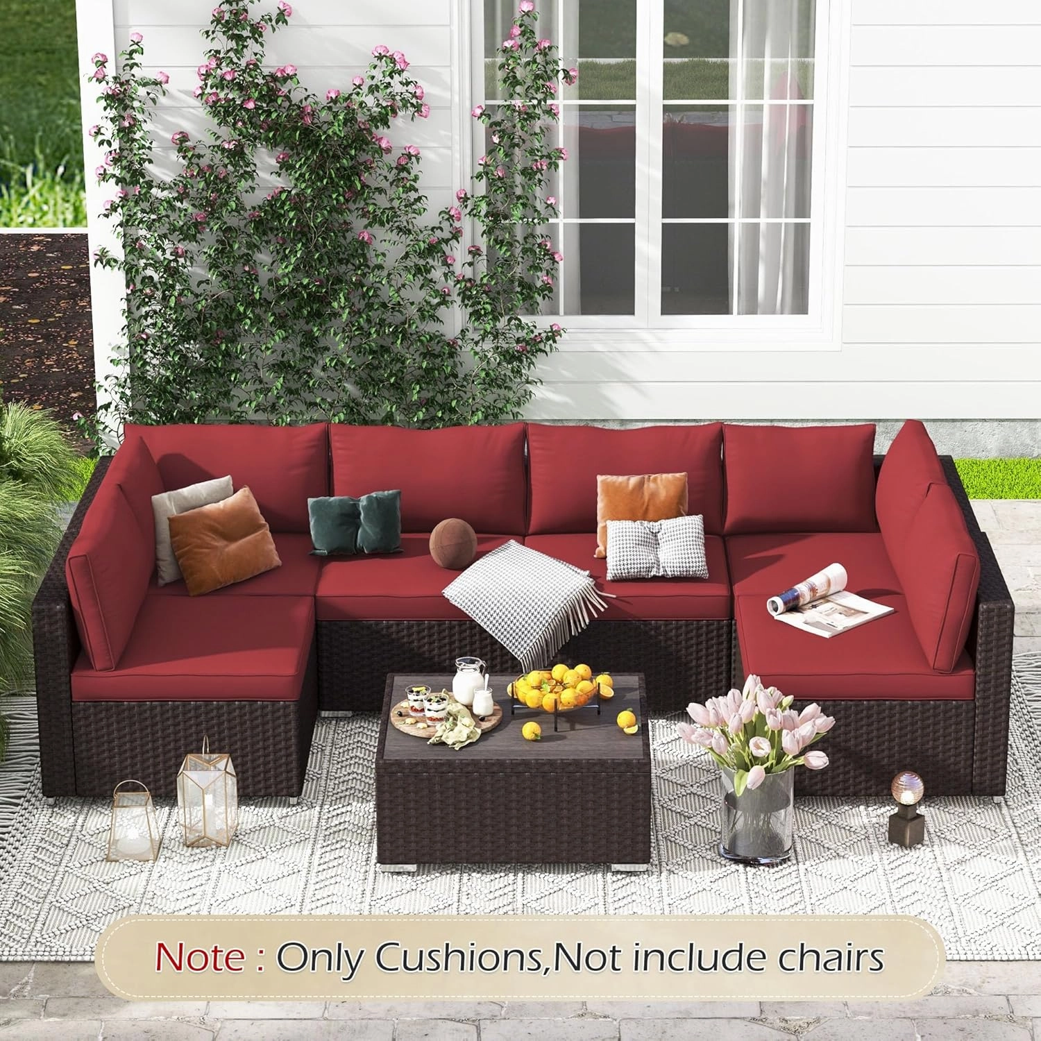 Homrest Outdoor Replacement Cushions for  6-Seat Patio Conversation Set, Wine Red
