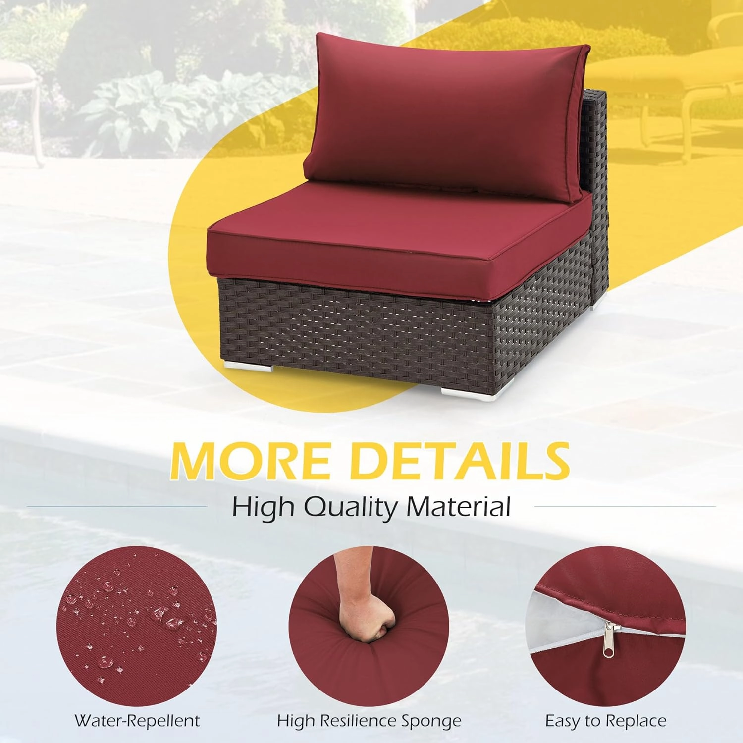 Homrest Outdoor Replacement Cushions for  6-Seat Patio Conversation Set, Wine Red
