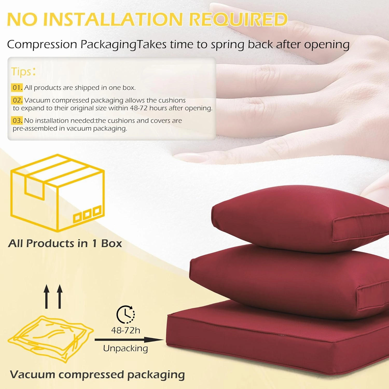 Homrest Outdoor Replacement Cushions for  6-Seat Patio Conversation Set, Wine Red