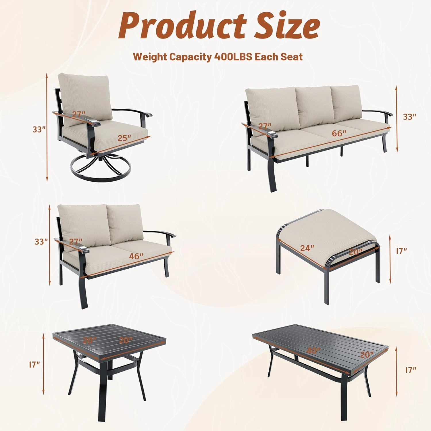 HOMREST Outdoor Swivel Rocker Patio Chairs with Coffee Table, 3 PCS Bistro Set, Beige