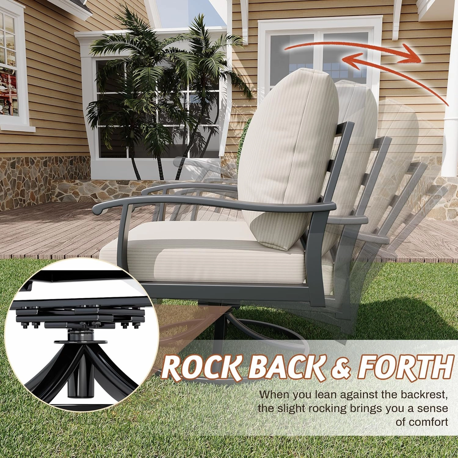 HOMREST Outdoor Swivel Rocker Patio Chairs with Coffee Table, 3 PCS Bistro Set, Beige