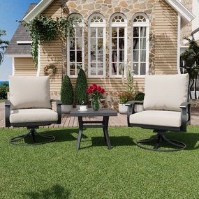 HOMREST Outdoor Swivel Rocker Patio Chairs with Coffee Table, 3 PCS Bistro Set, Beigeoutdoor patio furniture set
