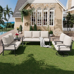 HOMREST Patio Furniture Sets 5 PCS Outdoor Metal Conversation Sets with 2-Seat Sofa, Beigeoutdoor patio furniture set