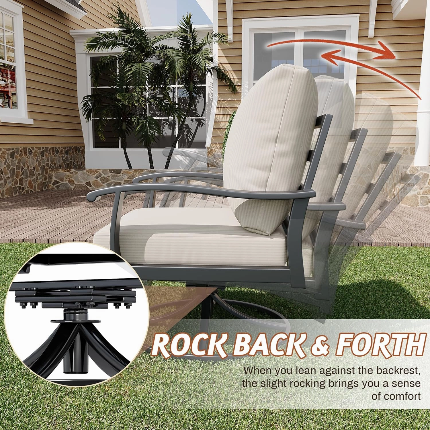 HOMREST Patio Furniture Sets 5 PCS Outdoor Metal Conversation Sets with 2-Seat Sofa, Beige