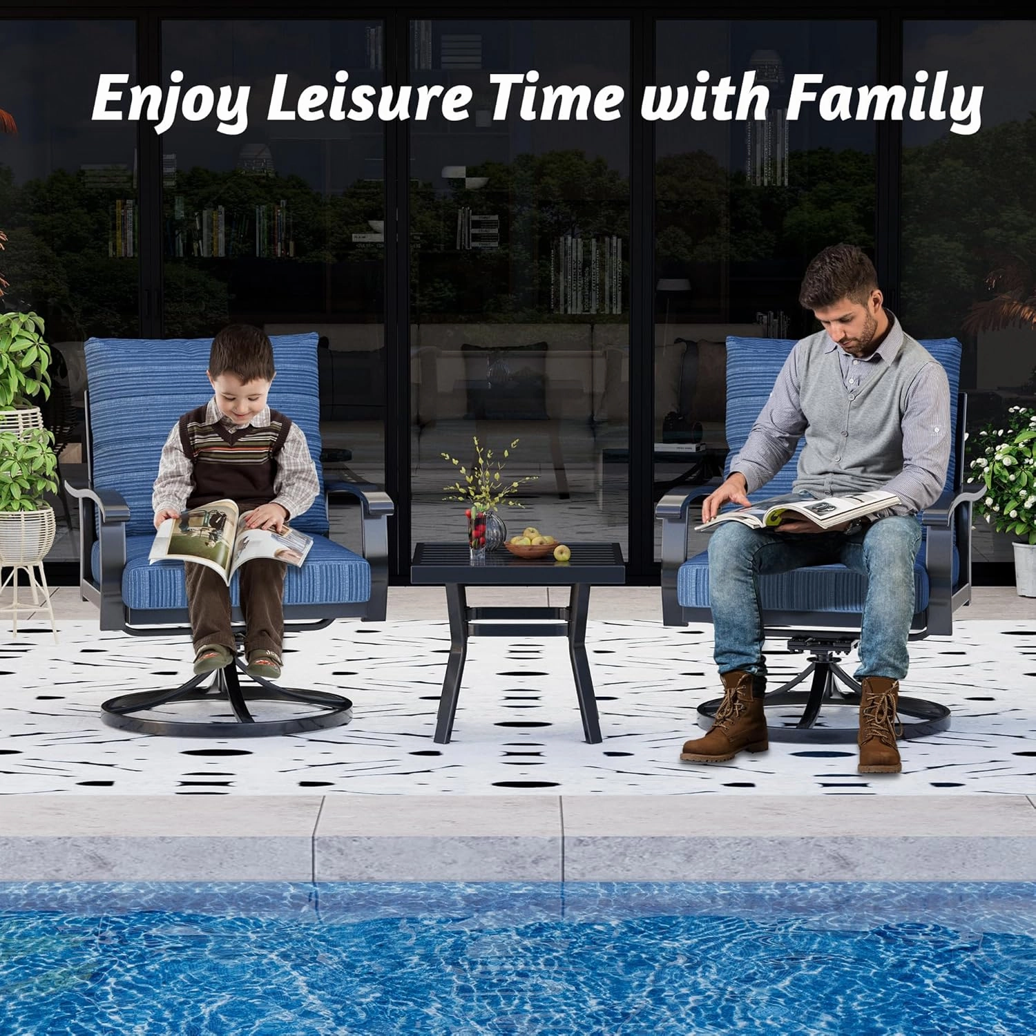 HOMREST Patio Furniture Sets 5 PCS Outdoor Metal Conversation Sets with 2-Seat Sofa, Blue