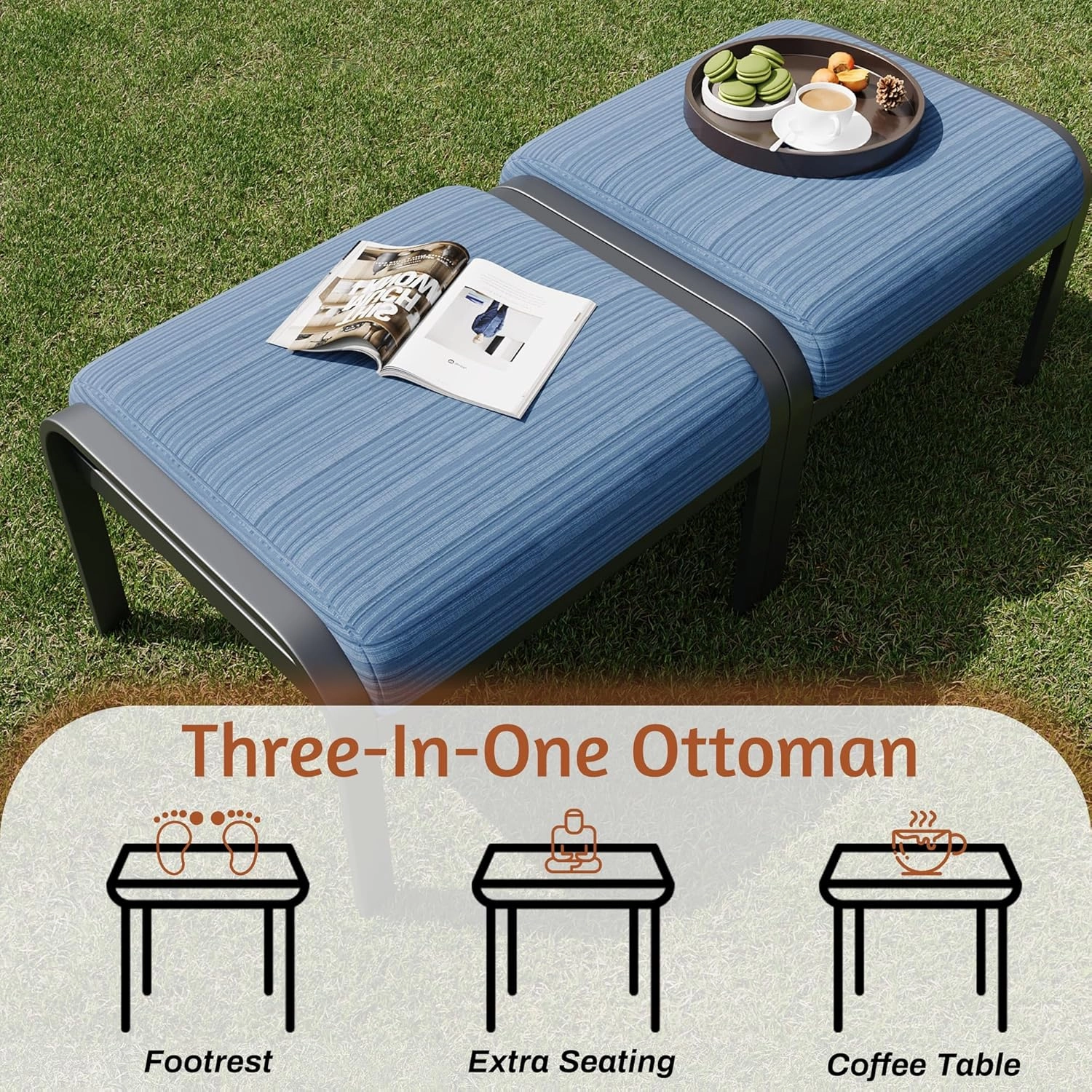 HOMREST Patio Furniture Sets 5 PCS Outdoor Metal Conversation Sets with 2-Seat Sofa, Blue