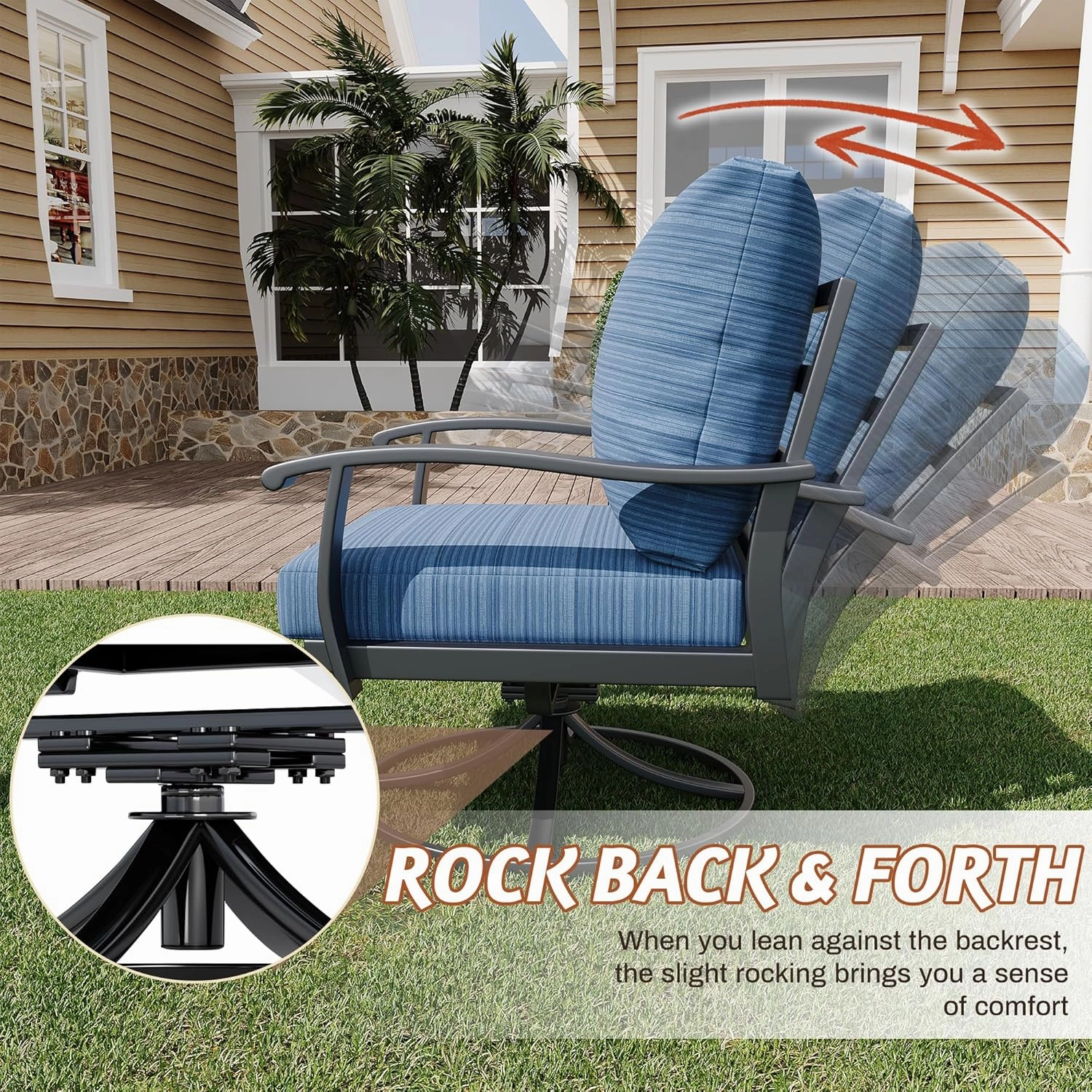 HOMREST Patio Furniture Sets 5 PCS Outdoor Metal Conversation Sets with 2-Seat Sofa, Blue