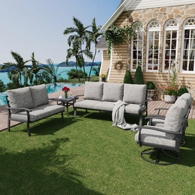HOMREST Patio Furniture Sets 5 PCS Outdoor Metal Conversation Sets with 2-Seat Sofa, Grayoutdoor patio furniture set