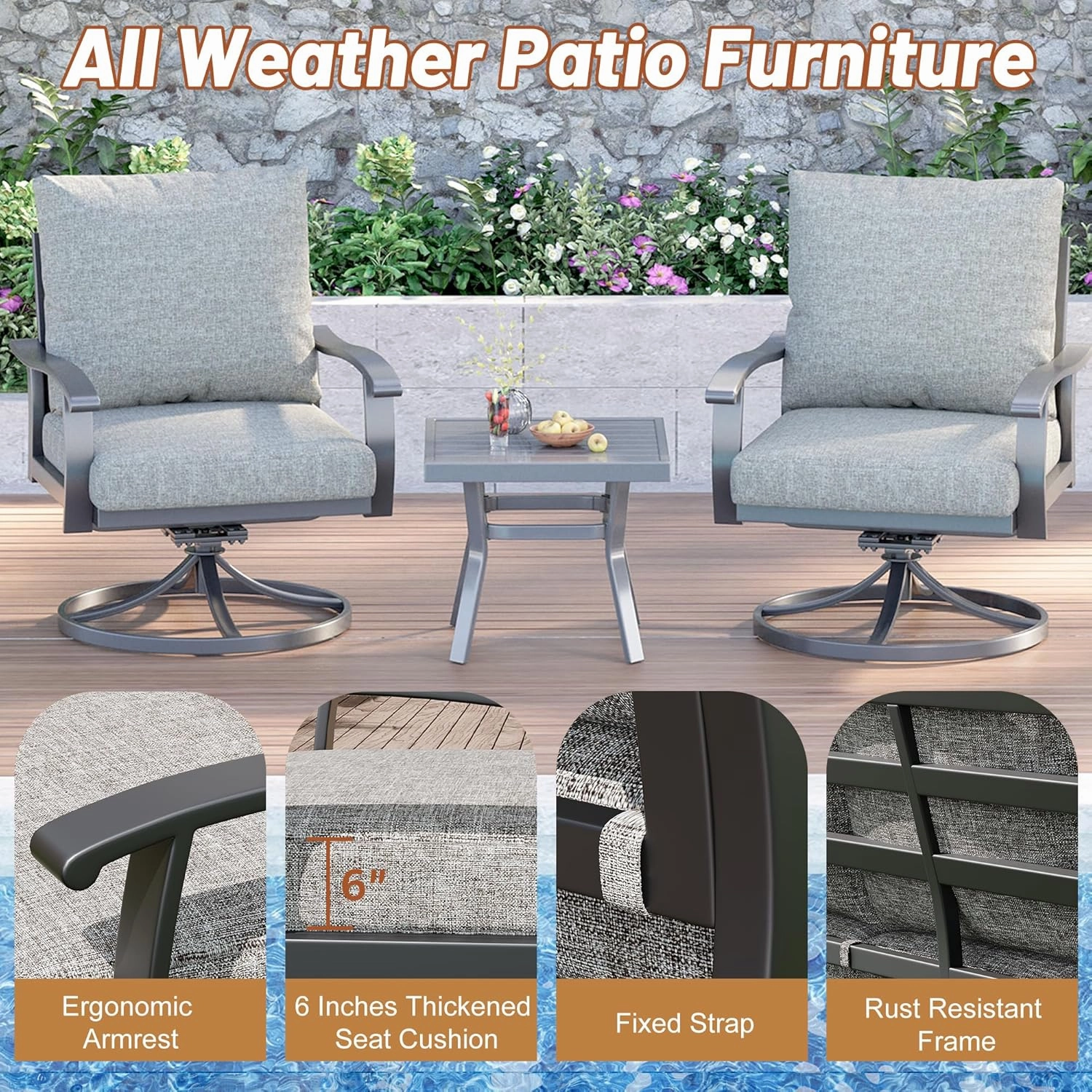 HOMREST Patio Furniture Sets 5 PCS Outdoor Metal Conversation Sets with 2-Seat Sofa, Gray