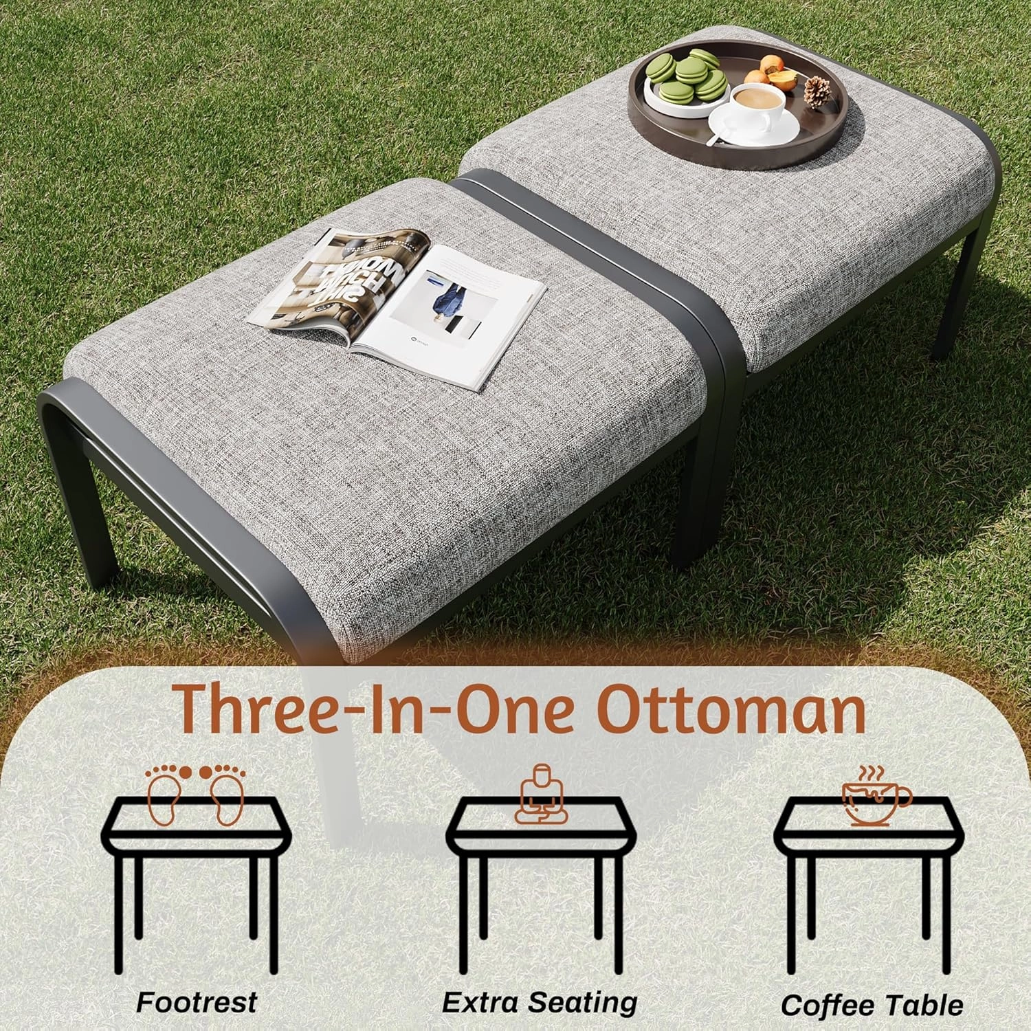 HOMREST Patio Furniture Sets 5 PCS Outdoor Metal Conversation Sets with 2-Seat Sofa, Gray
