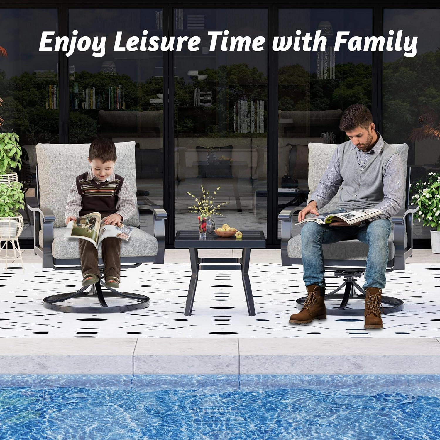HOMREST Patio Furniture Sets 5 PCS Outdoor Metal Conversation Sets with 2-Seat Sofa, Gray