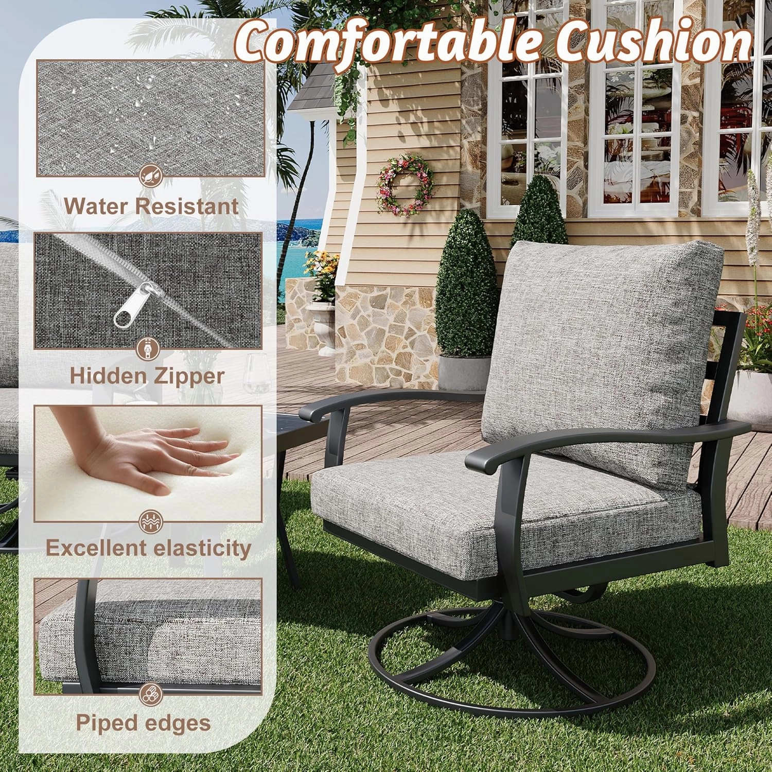 HOMREST Patio Furniture Sets 5 PCS Outdoor Metal Conversation Sets with 2-Seat Sofa, Gray
