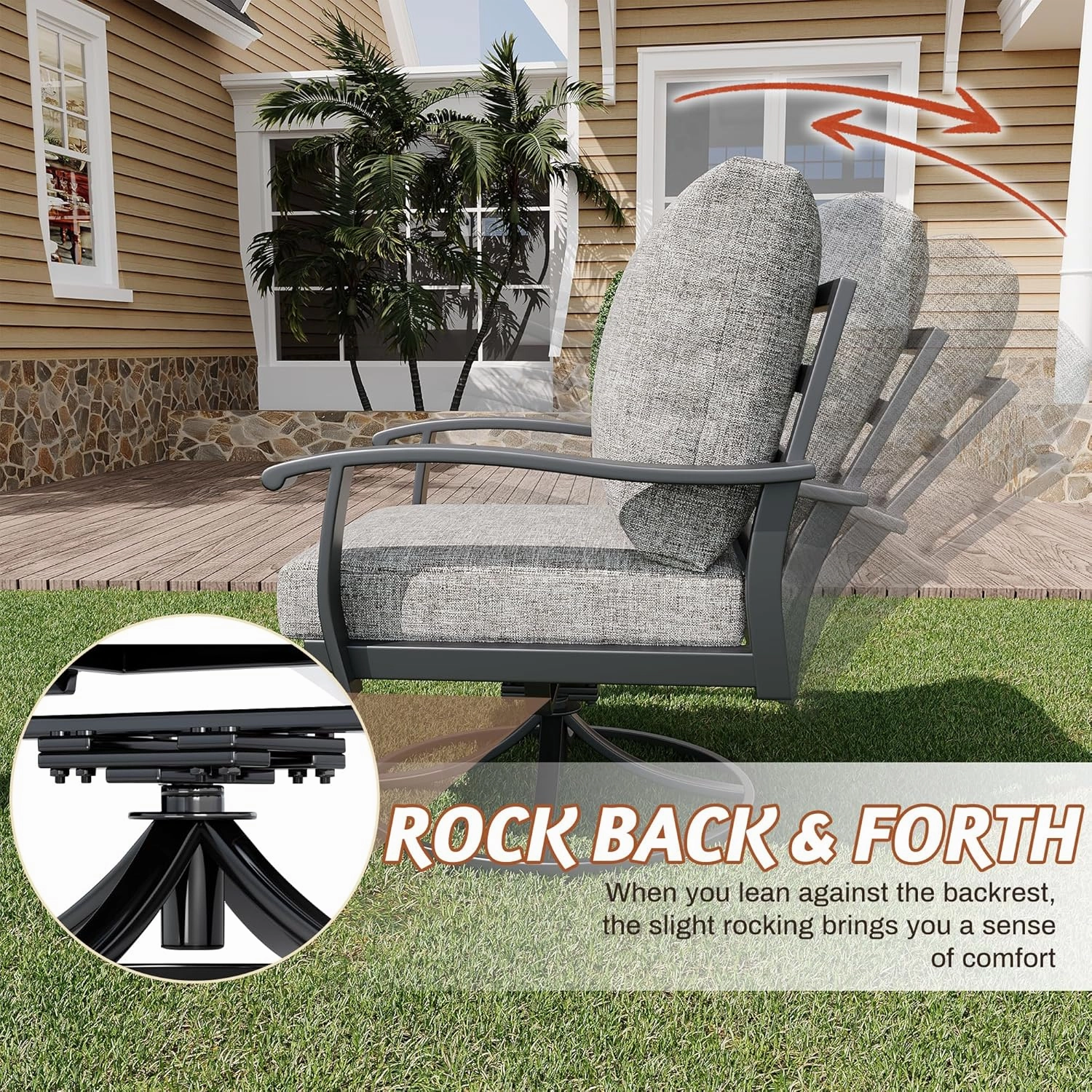 HOMREST Patio Furniture Sets 5 PCS Outdoor Metal Conversation Sets with 2-Seat Sofa, Gray
