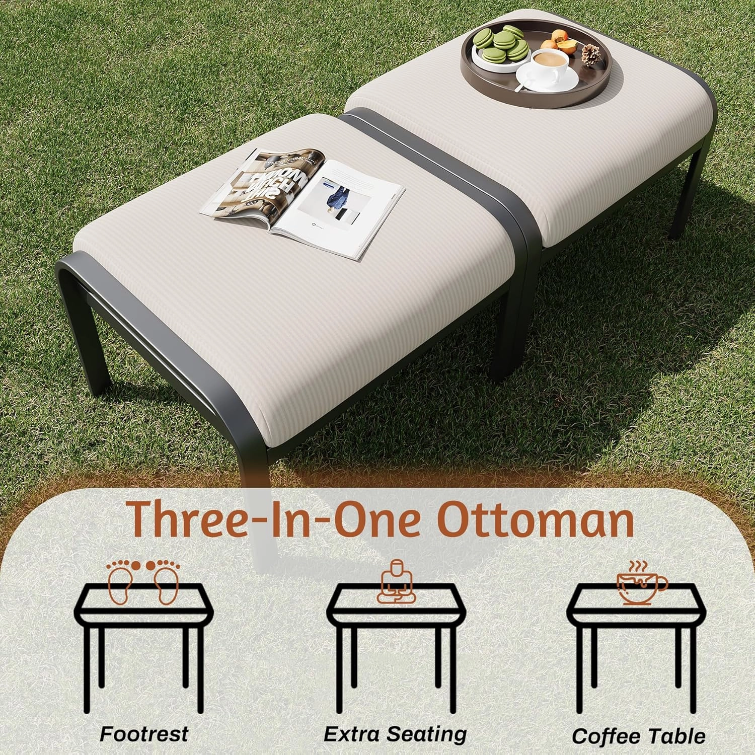 HOMREST Patio Furniture Sets 6 PCS Outdoor Metal Conversation Sets with Ottomans for Garden, Deck and Poolside, Beige