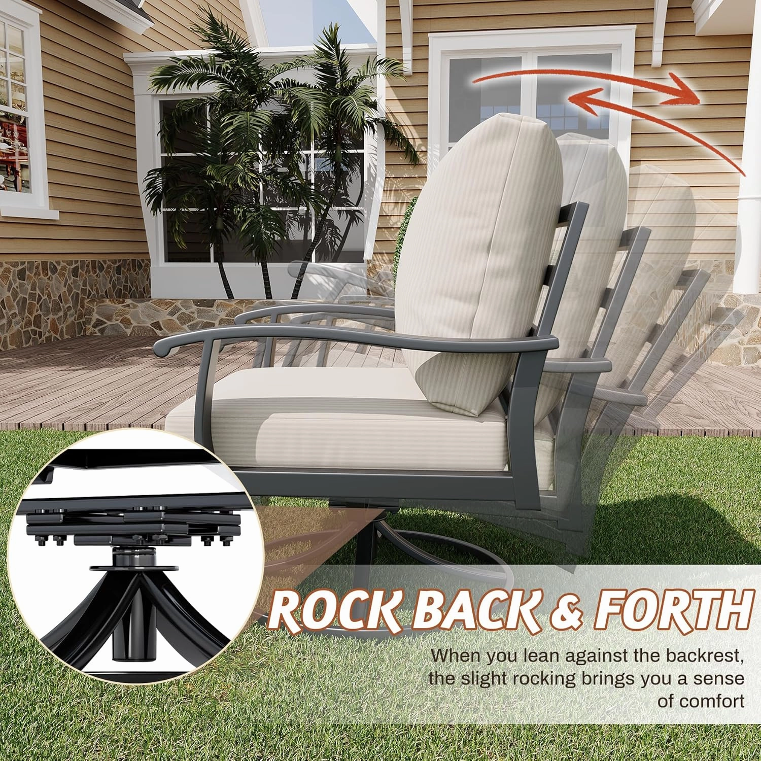 HOMREST Patio Furniture Sets 6 PCS Outdoor Metal Conversation Sets with Ottomans for Garden, Deck and Poolside, Beige