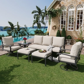HOMREST Patio Furniture Sets 6 PCS Outdoor Metal Conversation Sets with Ottomans for Garden, Deck and Poolside, Beigeoutdoor patio furniture set