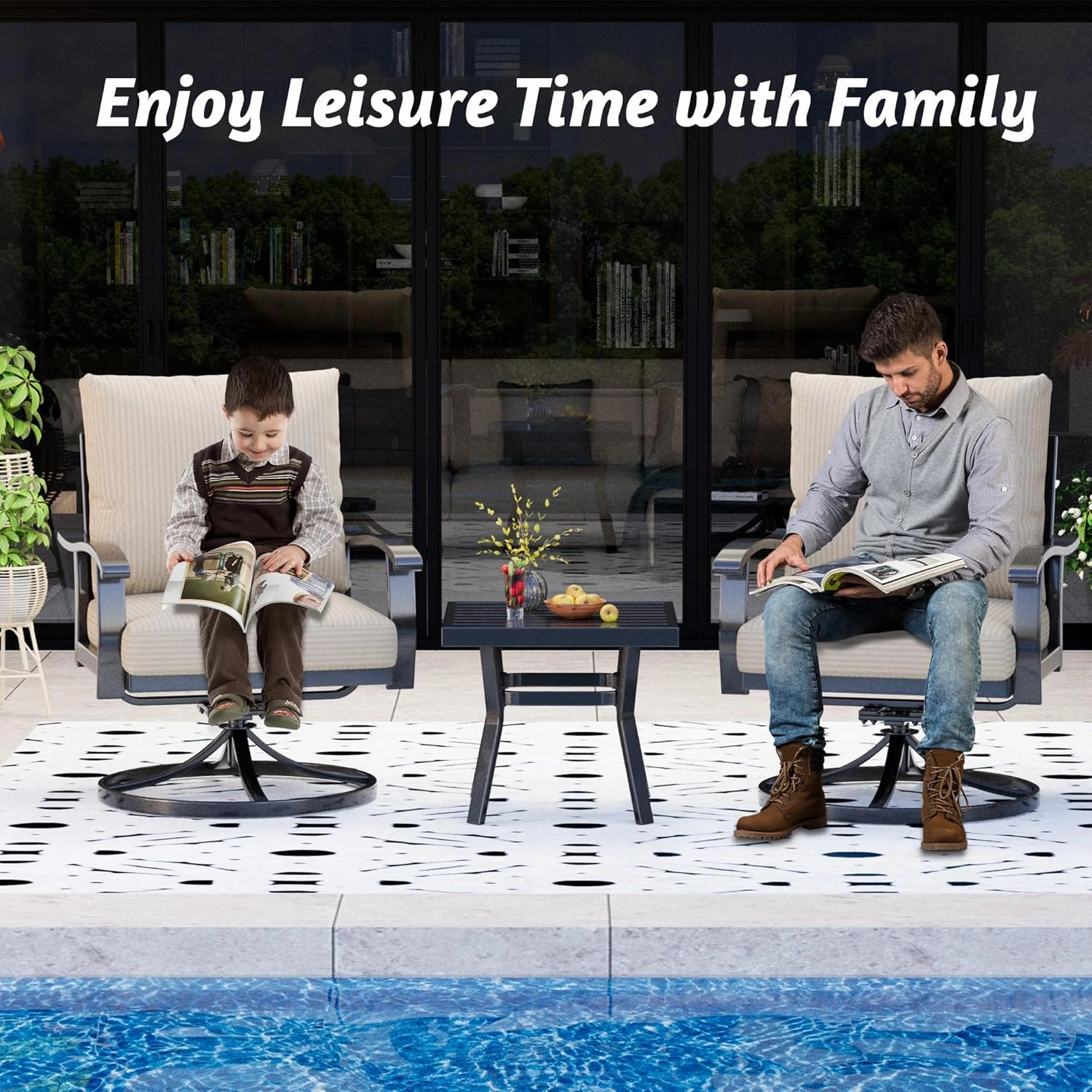 HOMREST Patio Furniture Sets 6 PCS Outdoor Metal Conversation Sets with Ottomans for Garden, Deck and Poolside, Beige