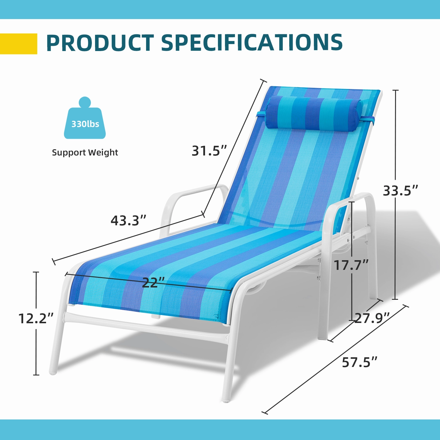 HOMREST Set of 2 Patio Chaise Lounges with Adjustable Backrest, Blue