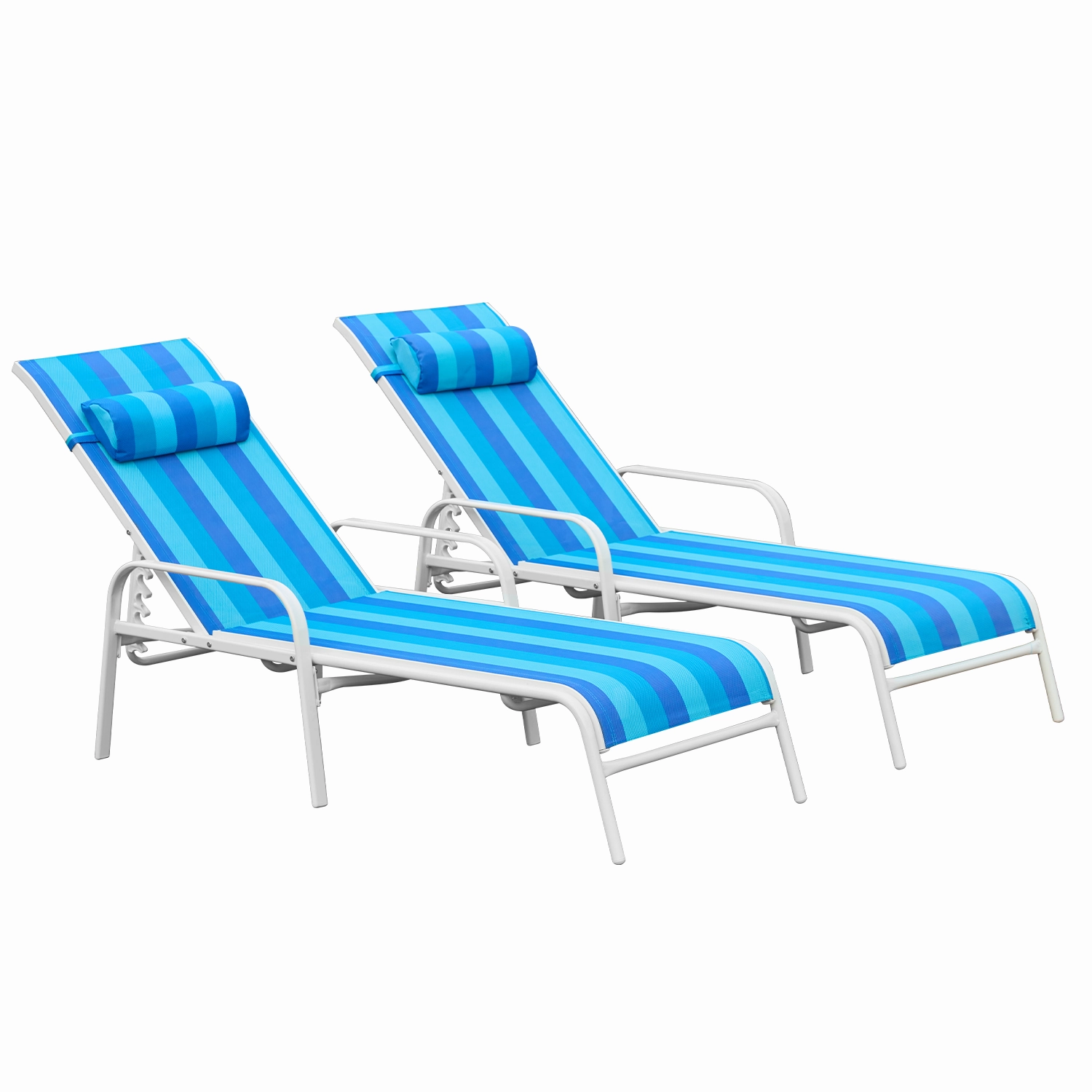 HOMREST Set of 2 Patio Chaise Lounges with Adjustable Backrest, Blue