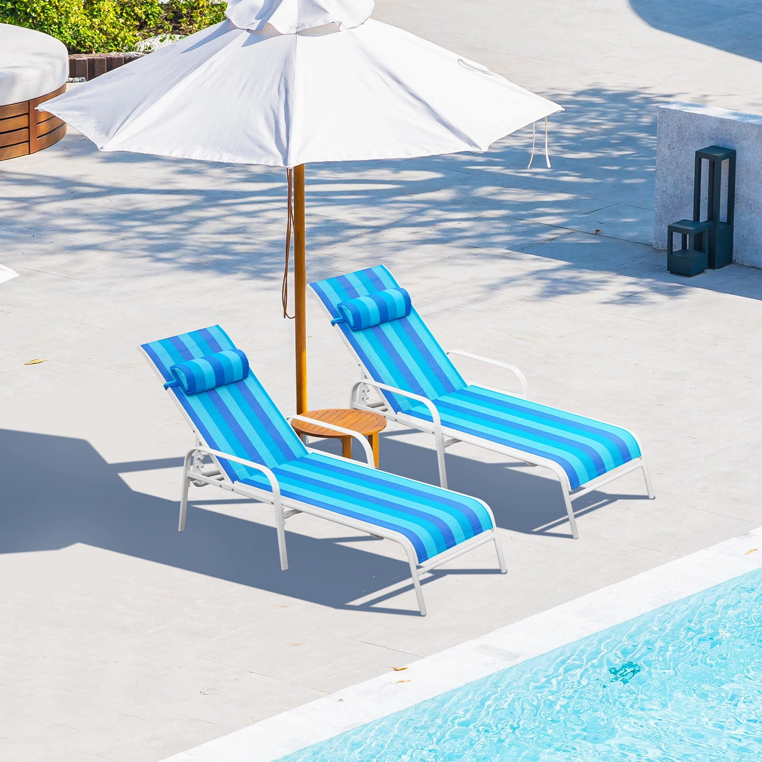 HOMREST Set of 2 Patio Chaise Lounges with Adjustable Backrest, Blueoutdoor patio furniture set