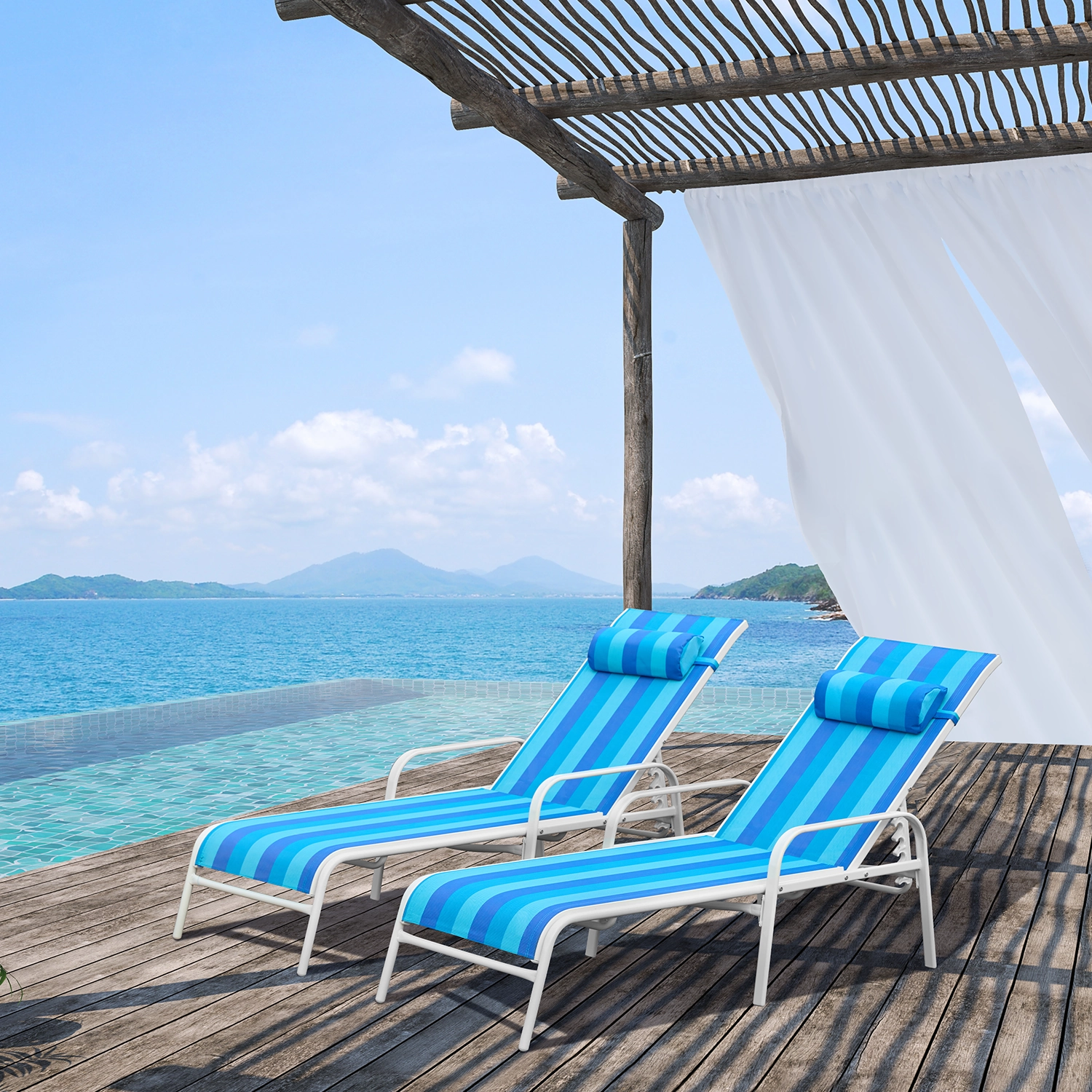 HOMREST Set of 2 Patio Chaise Lounges with Adjustable Backrest, Blue