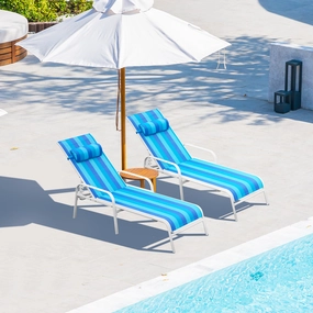 HOMREST Set of 2 Patio Chaise Lounges with Adjustable Backrest, Blueoutdoor patio furniture set