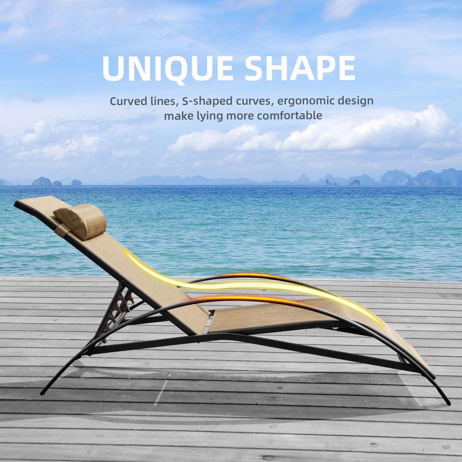 HOMREST Set of 2 Textilene Outdoor Lounge Chairs with Adjustable Backrest, Brown